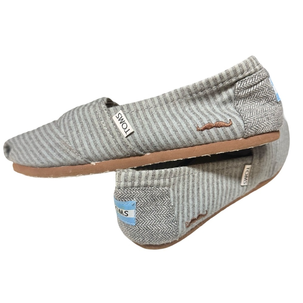 Toms Movember Mustache Womens Classics 8 M Gray Stripe Slip On Limited Edition.